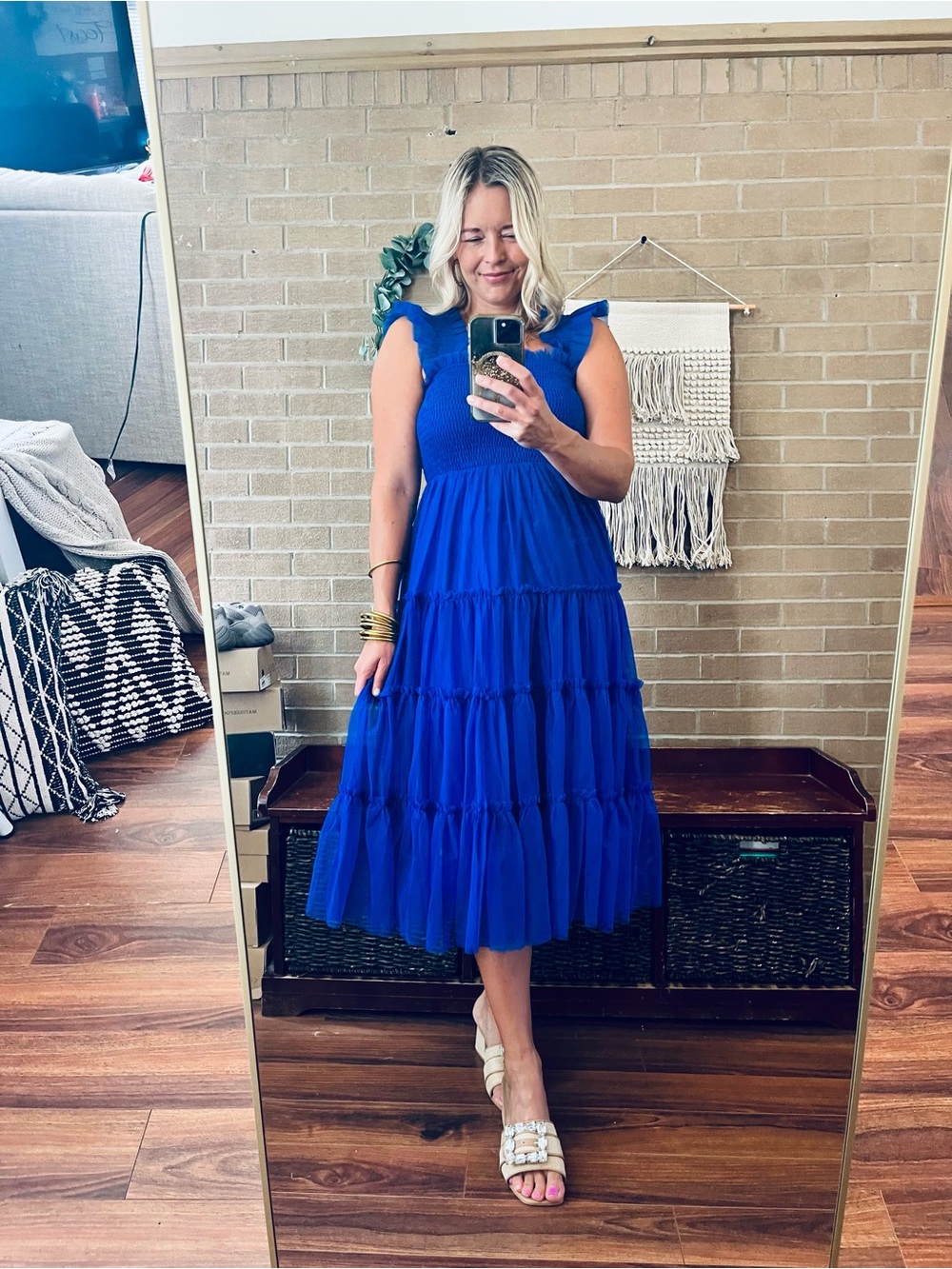 Listicle Royal Blue Ruffled Tiered Midi Dress